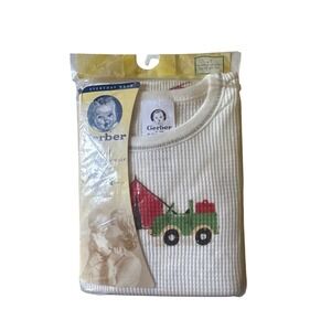 Vtg Gerber Toddler Thermal Underwear Set Waffle Knit Camping Jeep Cream Sz 4T